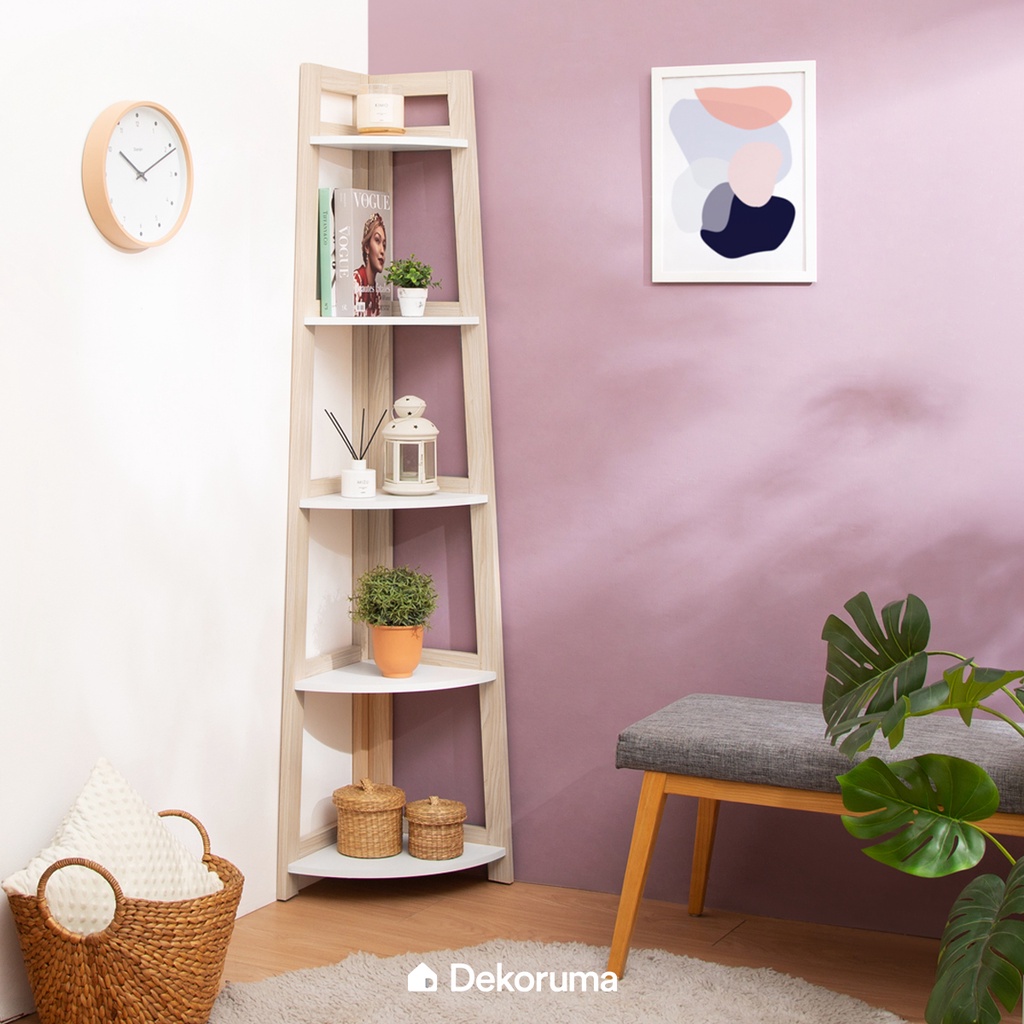 Dekoruma VINN Rak Sudut | Rak Display Kayu - Warna Cokelat Muda
