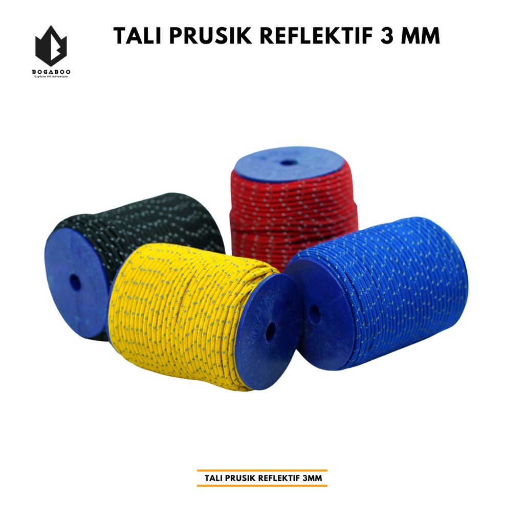 (COD KUY) TALi PERUSIK REFLEKTIF 3 MM - tali prusik reflective - tali perusik nyala - tali tenda outdoor - TALI REFLEKTIF ULTRALIGHT 1 ROLL