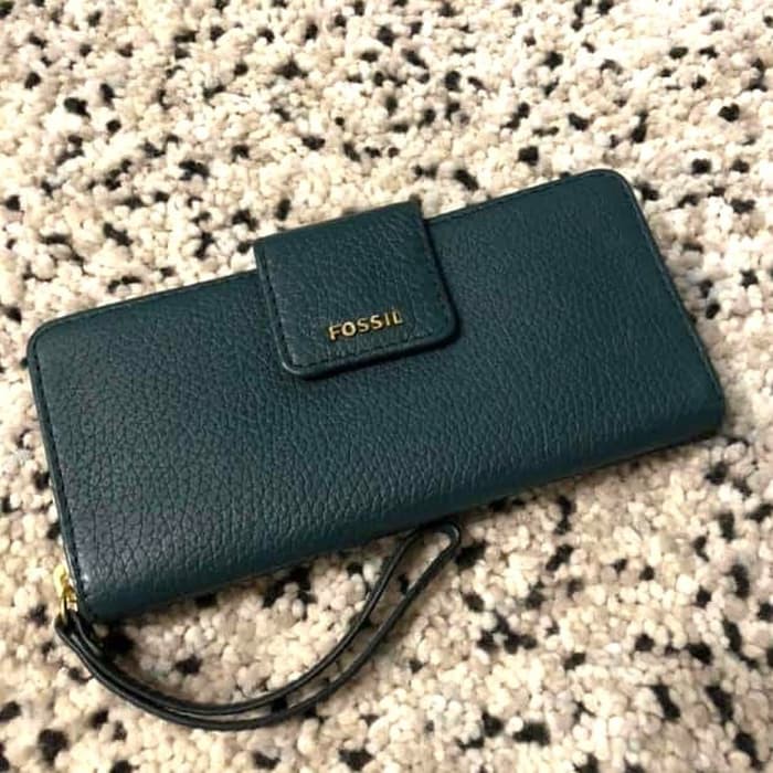 Dompet Fossil Madison Tab Zip Clutch Indian Teal Green Original
