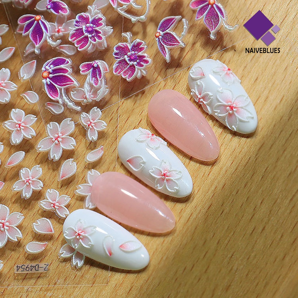 Naiveblue &gt; Stiker Decal Kuku Motif Bunga / Daun 5D Ultra Tipis Untuk Manicure / Nail Art