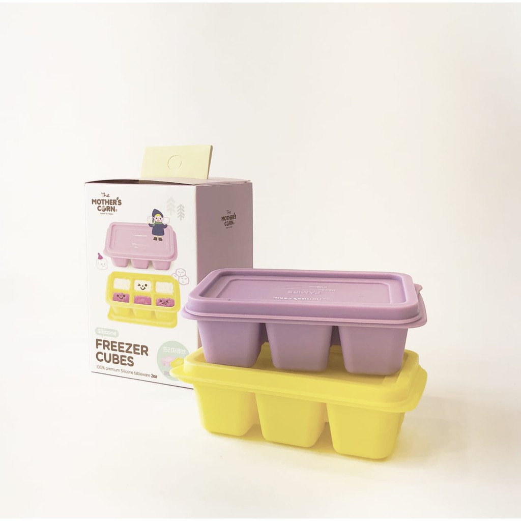 MOTHER’S CORN / Mothers Corn / Motherscorn Silicone Freezer Cube dapat 2pc Brown &amp; Yellow Kontainer