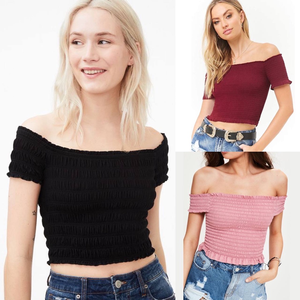 Aeropostale Smocked Crop Off Shoulder