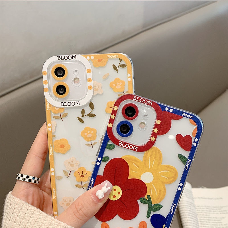 Soft Case Silikon Motif Print Bunga Merah Kuning Untuk IPhone 12 13 11 Pro Max X Xs Max Xr 7764