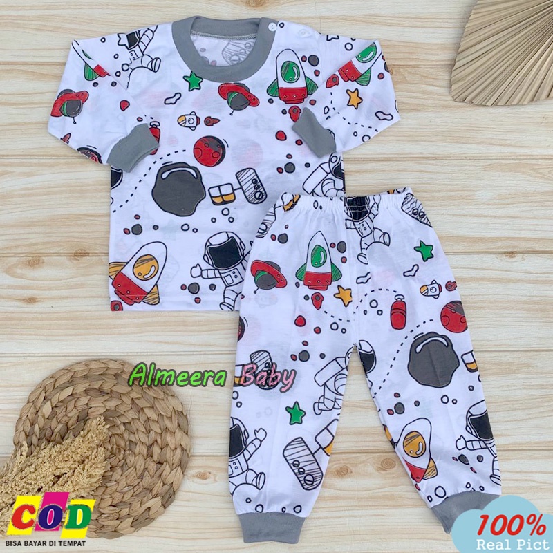 Setelan Baju Bayi Lengan Panjang Laki Perempuan Motif Astronot Usia 3-12 Bulan Almeera Baby and Kids