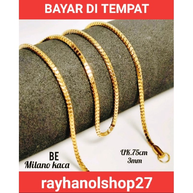 KALUNG MOTIF BELUT GEPENG DAN MILANO KACA KALUNG TITANIUM PRIA/WANITA DEWASA, REMAJA ANTI KARAT LAPIS EMAS 24 K