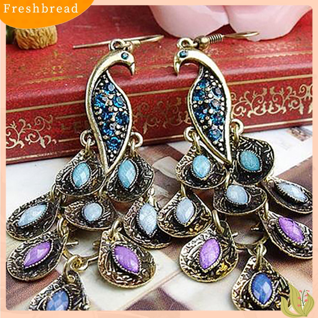 [Fresh] 1 Pasang Anting Kait Vintage Motif Burung Merak Bohemia untuk Wanita