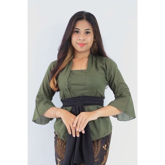 (kebaya saja) kebaya bali rumbai moscreft ceruty lengan terompet-Army