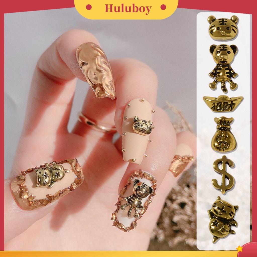 Huluboy Huluboy♡ 10 Pcs Perhiasan Kuku Portable Bahan Alloy Gaya Retro Untuk Dekorasi Manicure