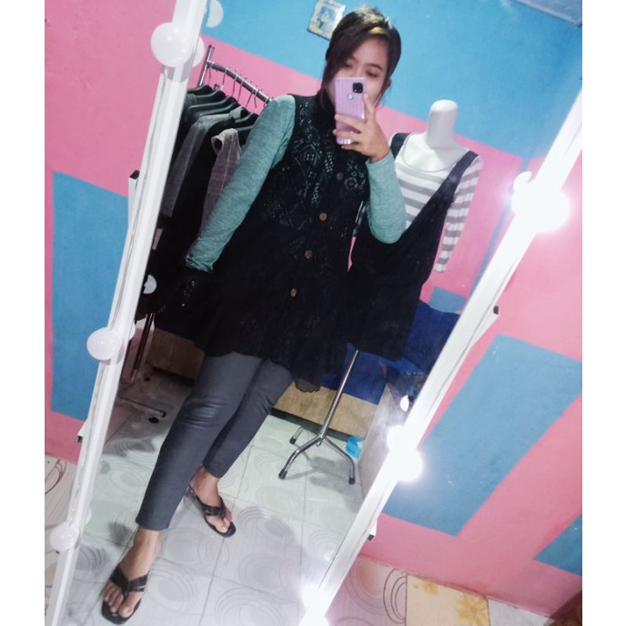outer brukat import/atasan wanita/rompi wanita hitam