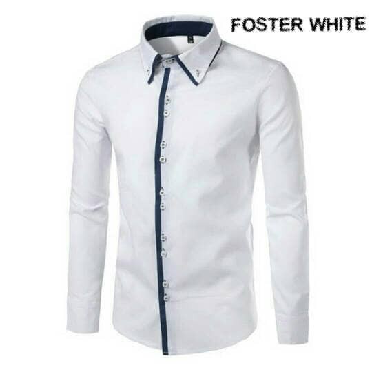 Fashion Pria Kemeja Pria List FOSTER - Putih Baju Lebaran