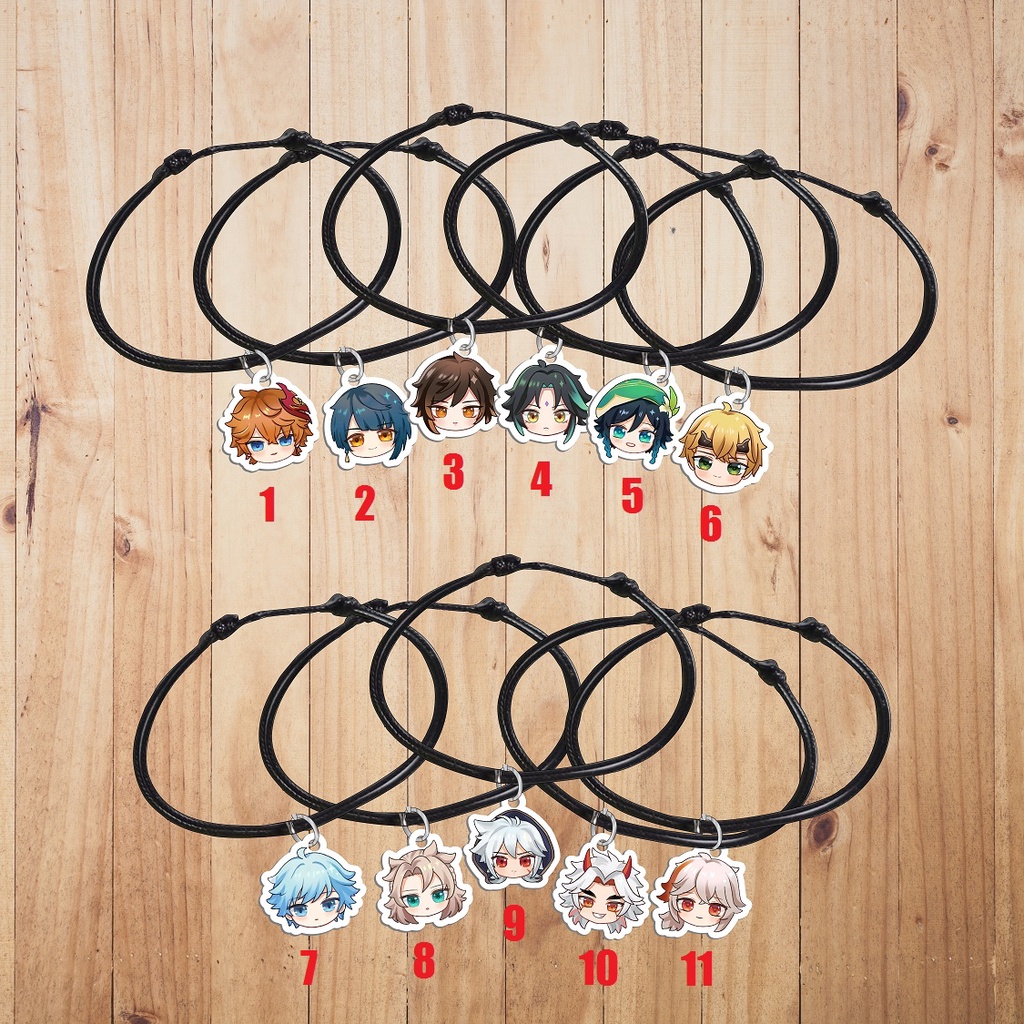Gelang Game karakter Venti Tali Hitam Waterproof - Bracelet Anime kaitan Gantungan Akrilik Baal Raid