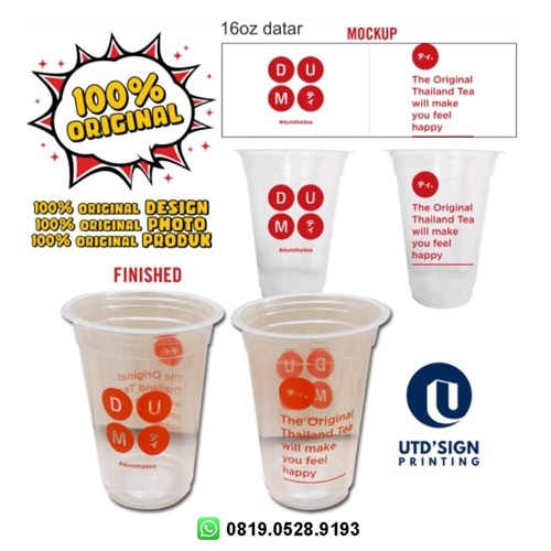 Sablon Gelas Cup Plastik 16oz Datar Custom Logo