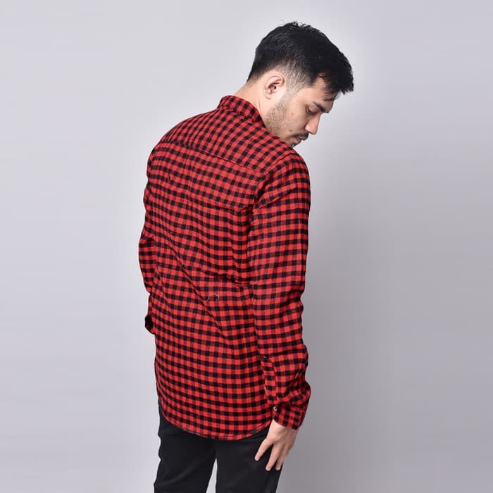 YB KEMEJA FLANEL PRIA MOTIF KOTAK LENGAN PANJANG SLIM FIT LONG SLEEVE BLACK LIST MAROON