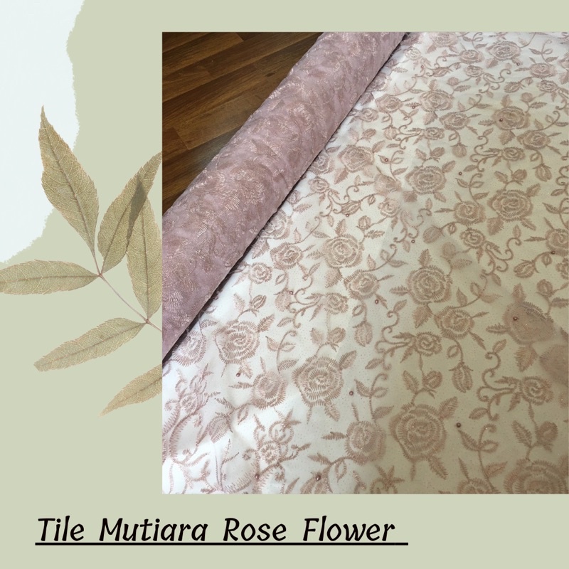 Kebaya Brokat Tile Mutiara Rose Flower Warna Rose Gold Semi Lavender