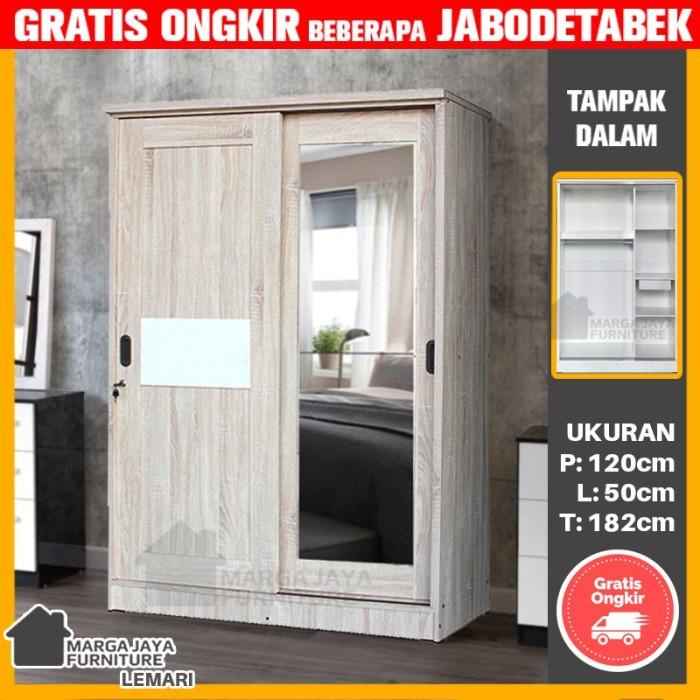 Lemari Pakaian 2 Pintu Sliding Geser Coklat Kayu Partikel Minimalis