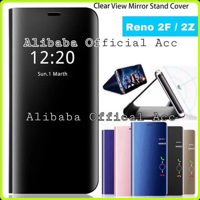 OPPO RENO2 F RENO 2F 2 F CLEAR VIEW FLIP BOOK MIRROR HARD CASE STAND