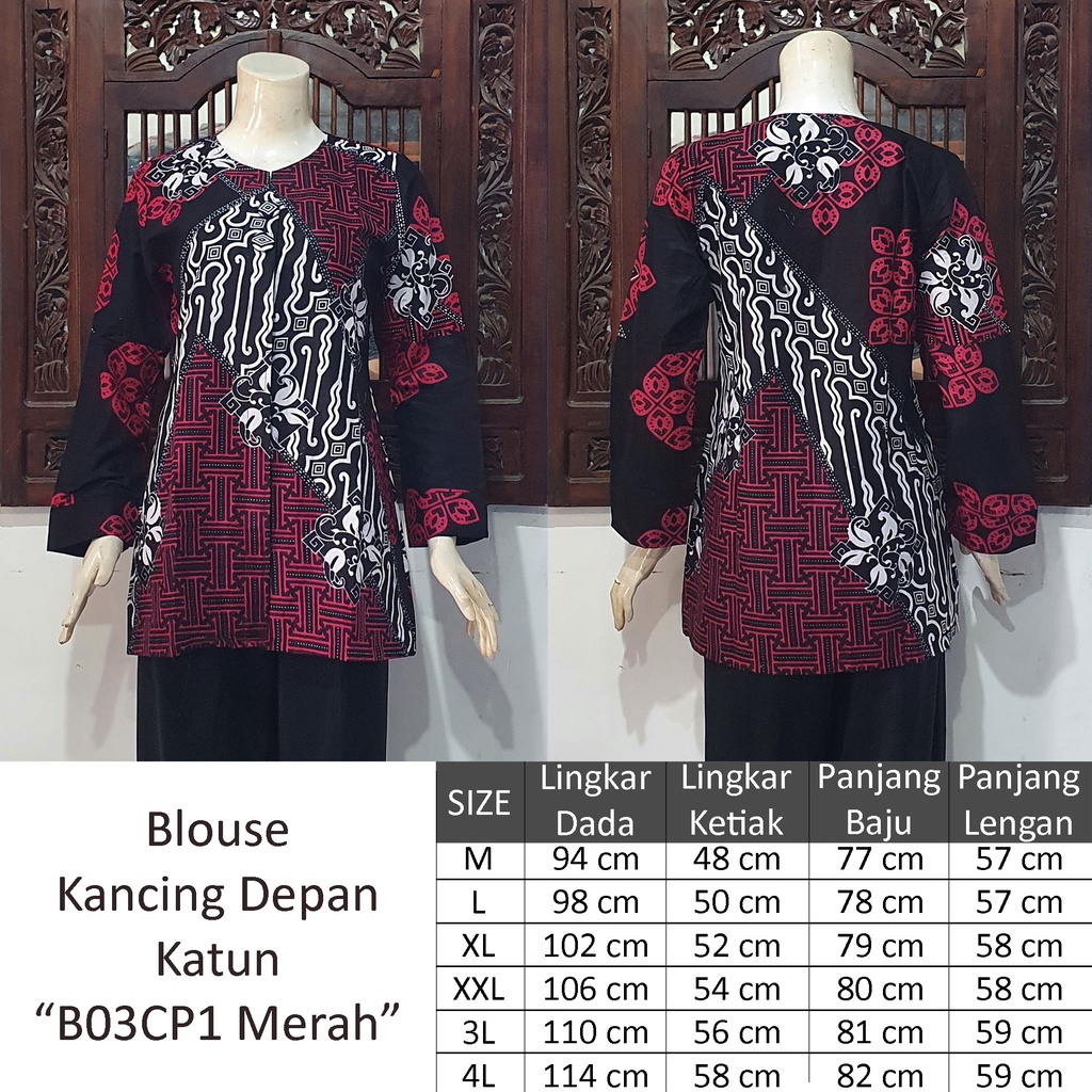 NEW Blouse ENAMOSA Atasan Kemeja Batik Wanita Blus Lengan Panjang Kancing Depan Motif Pekalongan -04-6