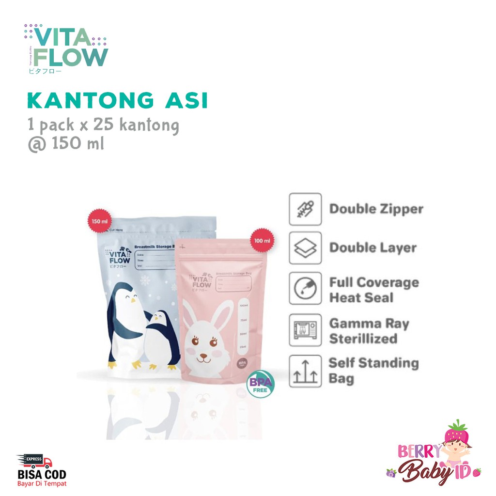 Vitaflow Kantong Susu Asi Breastmilk Storage Bag 25 Pouch @ 150 Ml Berry Mart