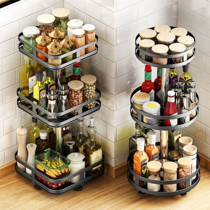 SHENAR NORDIC/RUBY RACK - Rak Bumbu 3susun Berputar 360 Derajat Rak Bumbu Dapur Stainless Rotate Kitchen Spice Rack Organizer