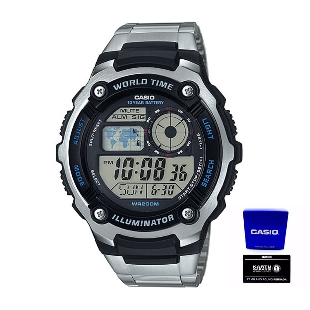 Casio Pria AE-2100WD-1AVDF Jam Tangan Pria Casio Original Digital Stainless Steel Strap