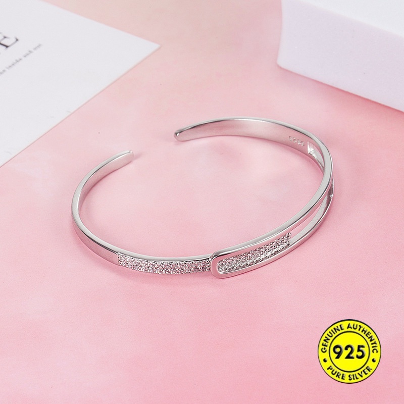 Gelang Silver Model Terbuka Dapat Disesuaikan Untuk Wanita