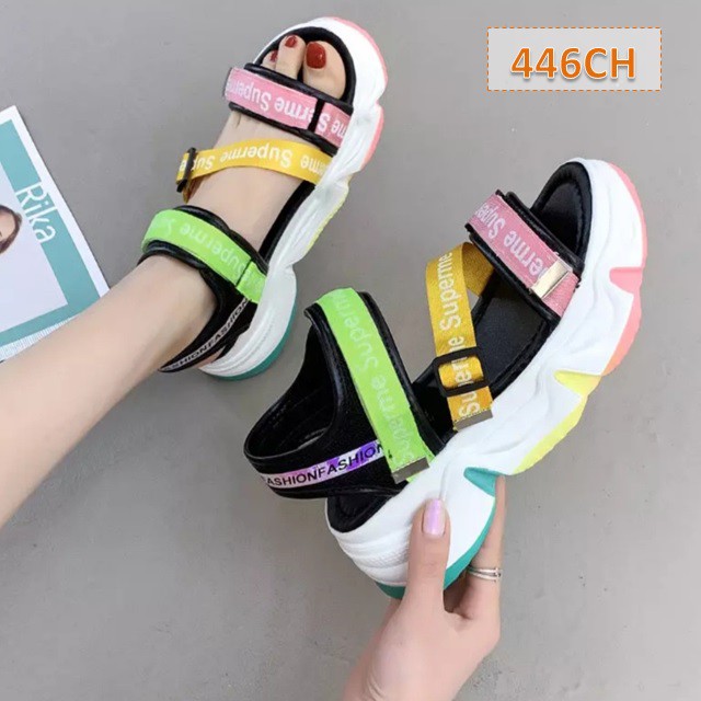Sandal Gunung Tali Wanita Cathy Fahion Kasual Korea Sol Tebal 5 Cm (WA412)-Supermi Hitam