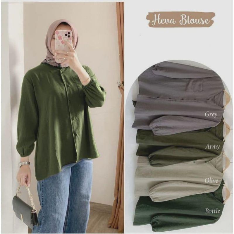 kemeja blouse wanita heva crincle premium