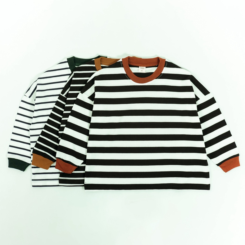 Bajubaja junior overstripe / kaos oversize salur tangan panjang anak bahan cotton 30s