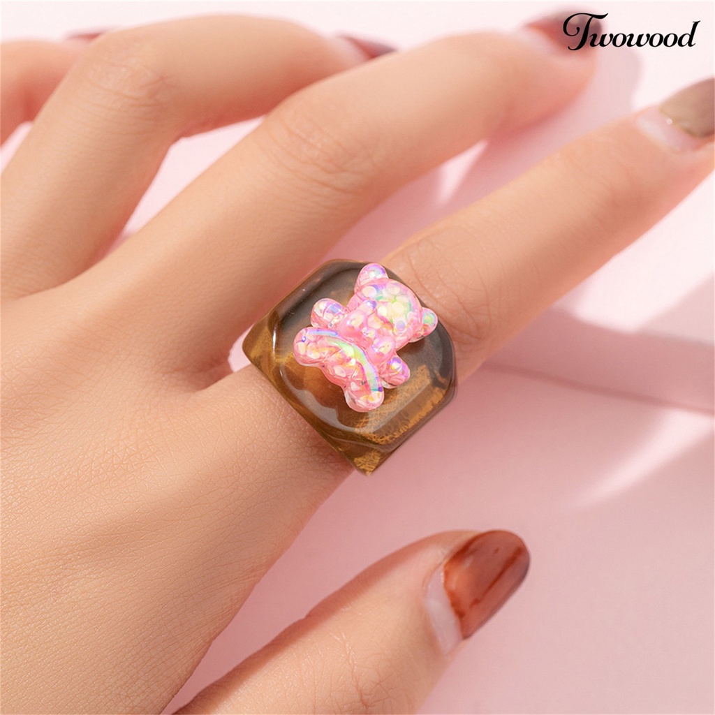 Cincin Model Lebar Bahan Resin Warna-Warni Untuk Anak Perempuan