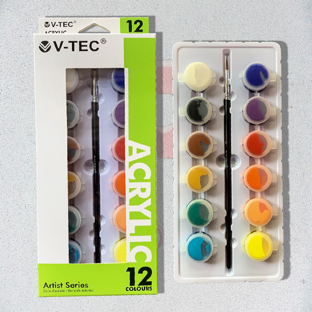 

V-Tec Acrylic 1 Set / Cat Akrilik / Cat Lukis / 1 Set isi 12 Warna x 5 Warna