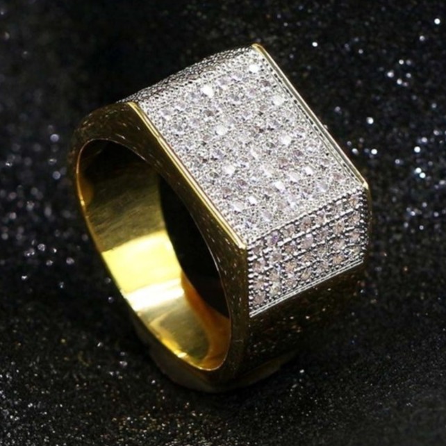 SEUSUK  Cincin Hip Hop Punk Lapis Emas dengan Hiasan Berlian untuk Pria COD