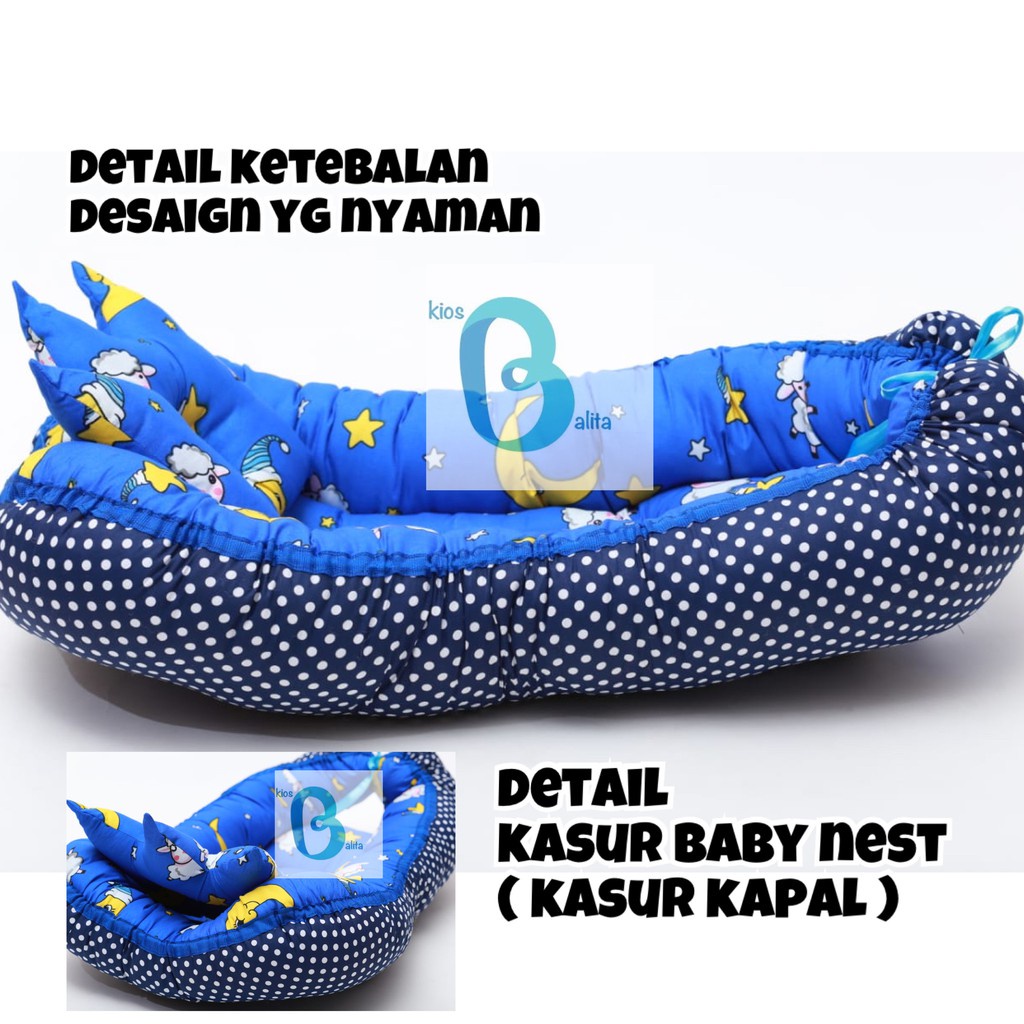 KASUR BAYI FREE BANTAL PEYANG CROWN / KASUR KAPAL BABY NEST ANTI GUMOH 2IN1 MOTIF BISA BOLAK BALIK