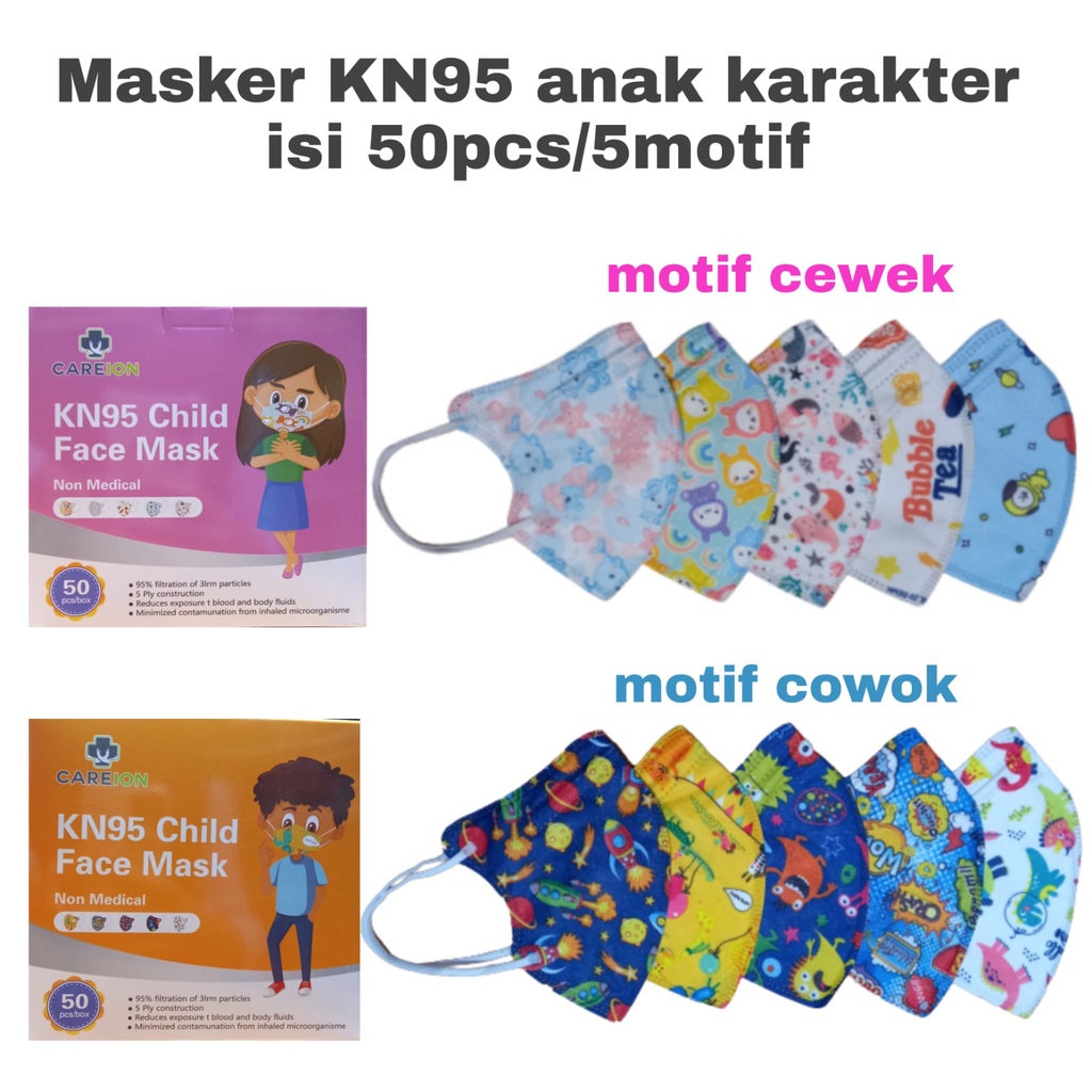 Masker Duckbill Anak Mix Motif Karakter Cowok Cewek Mirip Seperti Sensi isi 50 pcs per box