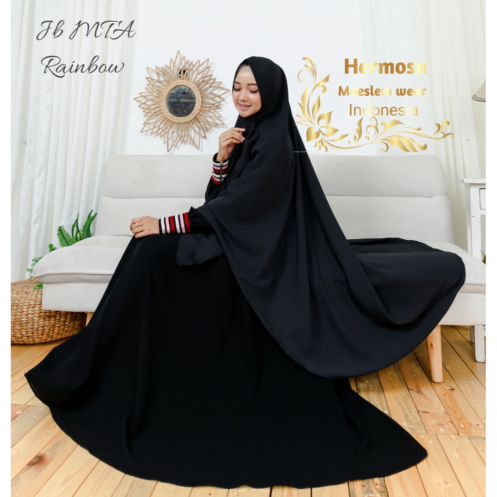 SETELAN GAMIS JETBLACK RAINBOW/SET GAMIS HITAM POLOS/SET GAMIS HITAM MURAH/SET GAMIS RAINBOW/SET GAM