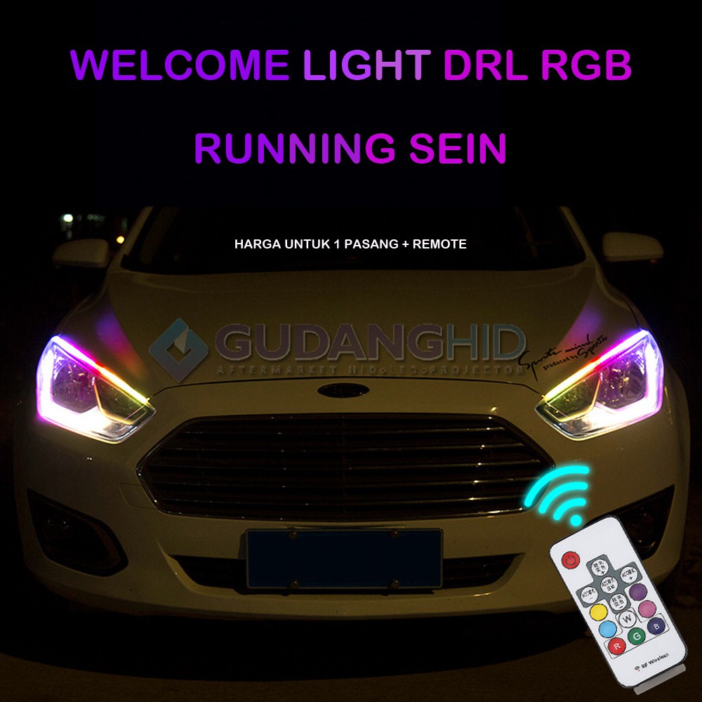 DRL RGB Lampu Alis Neon Mobil Motor Welcome LED RGB Sein Running