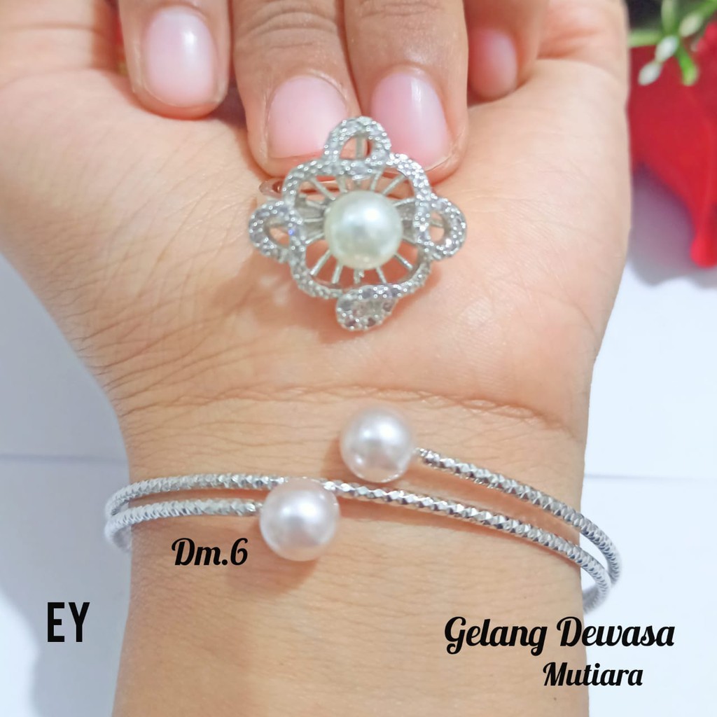 Gelang TITANIUM Dewasa Mutiara free Cincin Mutiara Gold dan Silver limited edition (COD)