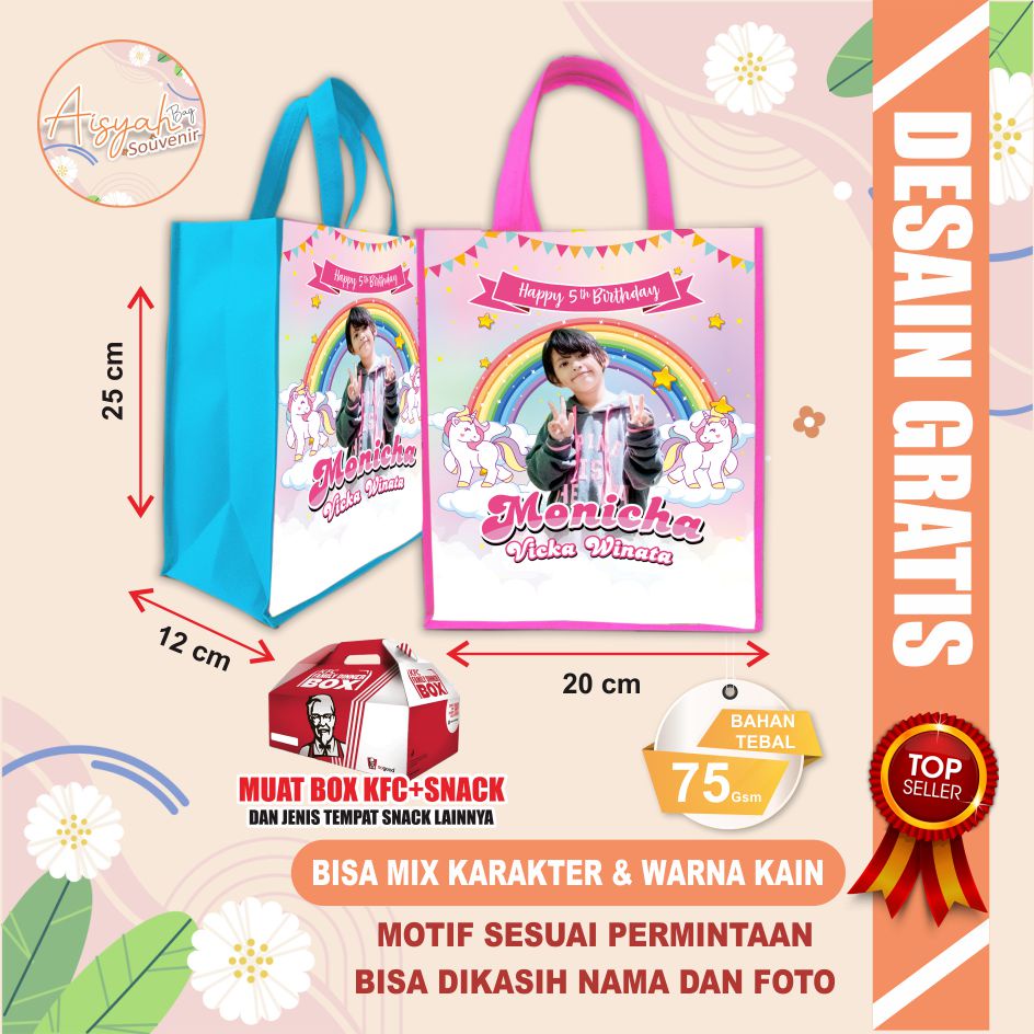 

tas ulang tahun / tas lucu / tas souvenir lucu / tas ultah kartun / tas unicorn / motif unicorn dll