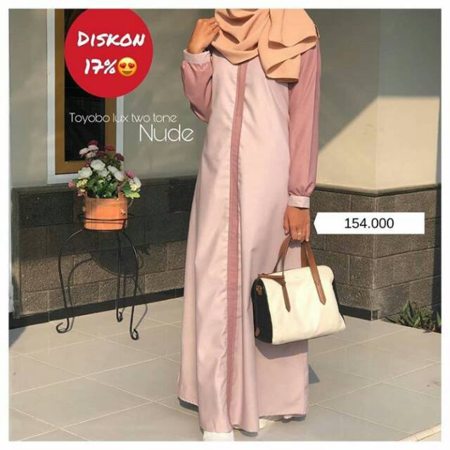 Gamis toyobo lux two tone nude salem by SAE harga murah kualitas butik