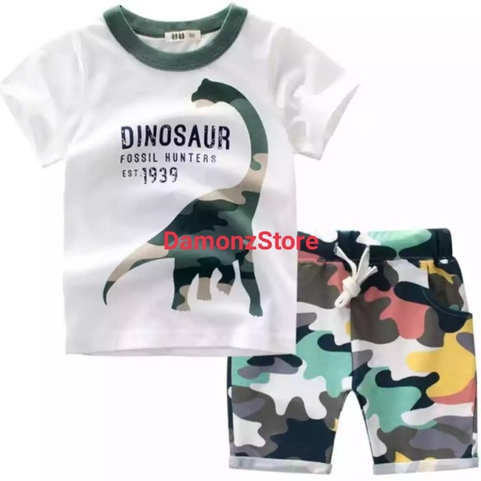 BAJU ANAK LAKI LAKI SETELAN MOTIF DINO 0-6 TAHUN - SATU WARNA, 1 TAHUN