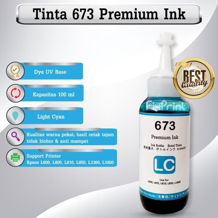 Tinta Refill Printer Epson L800 L805 L810 L850 L1800 L1300  Tinta Refill 673 Premium Ink  100ml Cyan