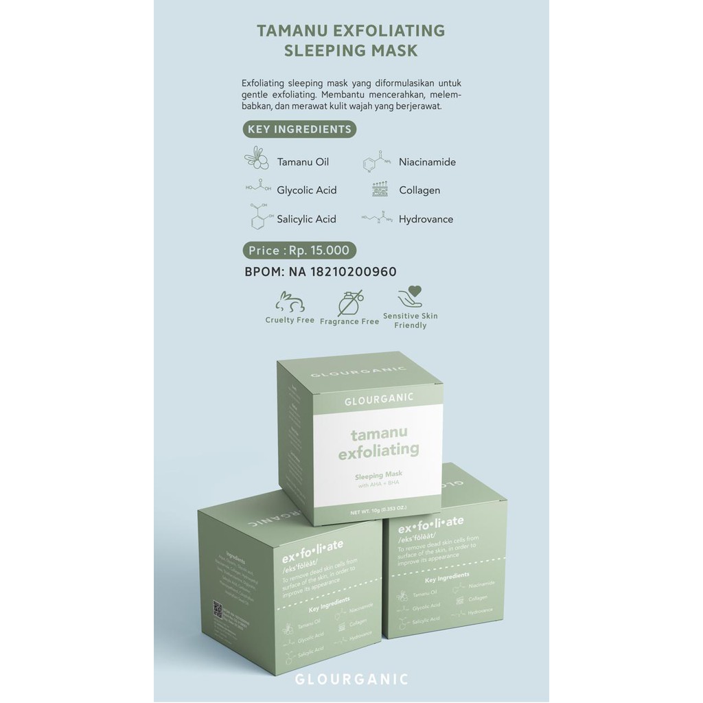 SLEEPING MASK GLOURGANIC TAMANU EXFOLIATING | WATERMELON HYDRATING SLEEPING MASK BPOM