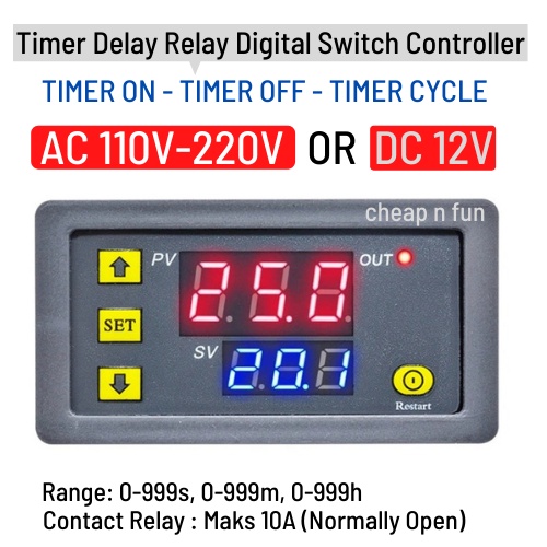 Timer Delay Relay Digital Display Alat Pengatur Waktu Mesin Tetas Telur DC 12V / AC 110V 220V