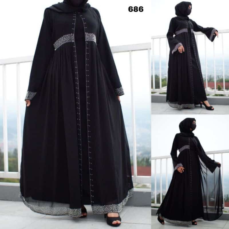 ABAYA GAMIS HITAM JETBLACK DUBAI DIAMOND 475 NO BELT