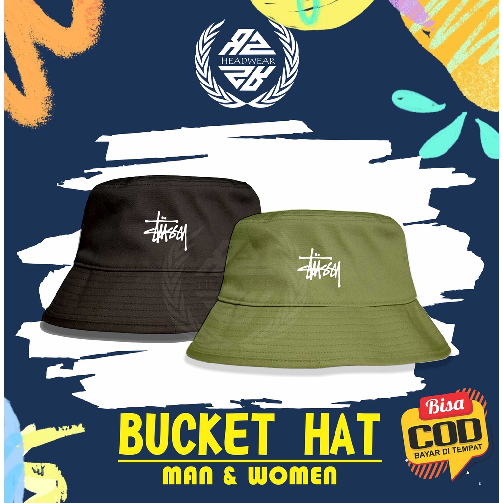 Topi Bucket Pria Wanita Dewasa Bolak Balik 2 Warna Logo Stussy Sablon Premium