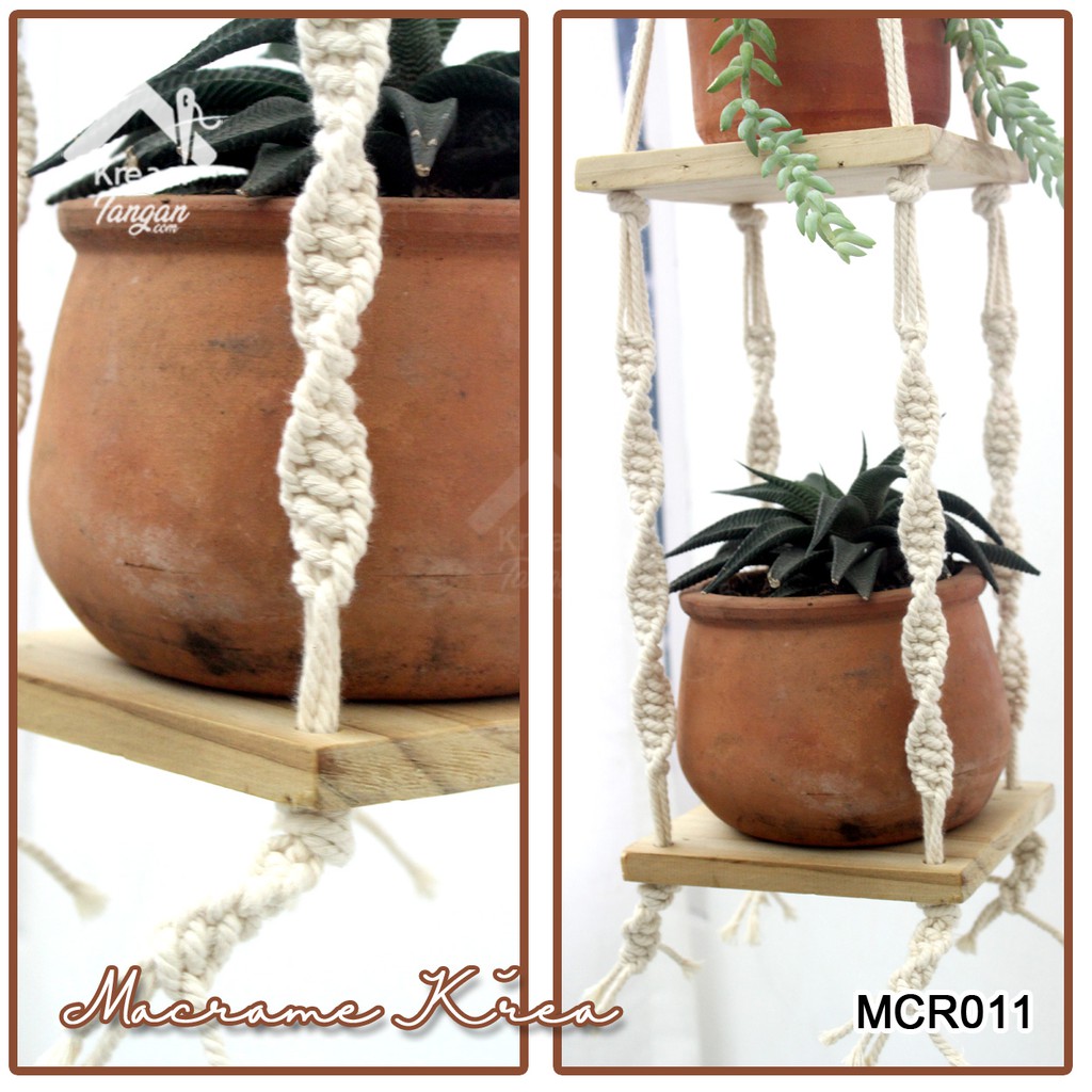 MACRAME GANTUNG 2 TINGKAT UNTUK POT TANAMAN MCR011