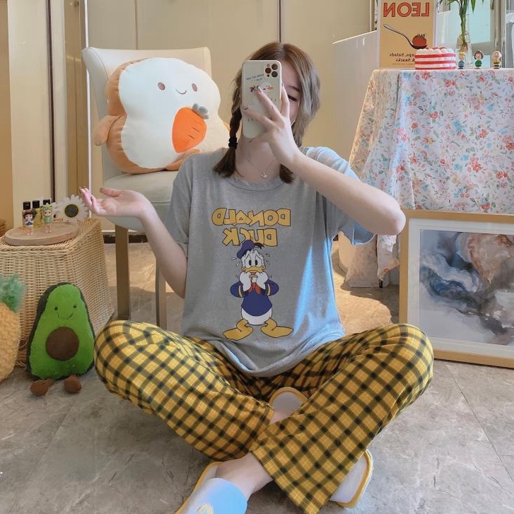 Baaju.id Baju Setelan Piyama Import Jumbo Big Size Baju Rumah Baju Tidur Wanita KR1001-DONALD GREY