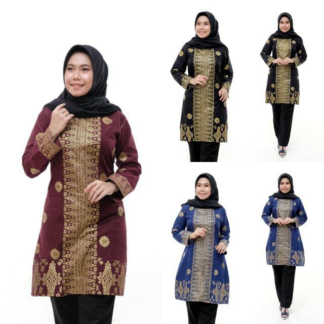 atasan wanita batik  tunik  kawung kombinasi terbaru zipper  