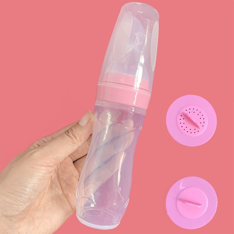 90ml, 125ml, 260ml  BABY HUKI WEANING BOTTLE WITH SPOON -Botol Sendok Susu Bayi  Mpasi belajar makan chn