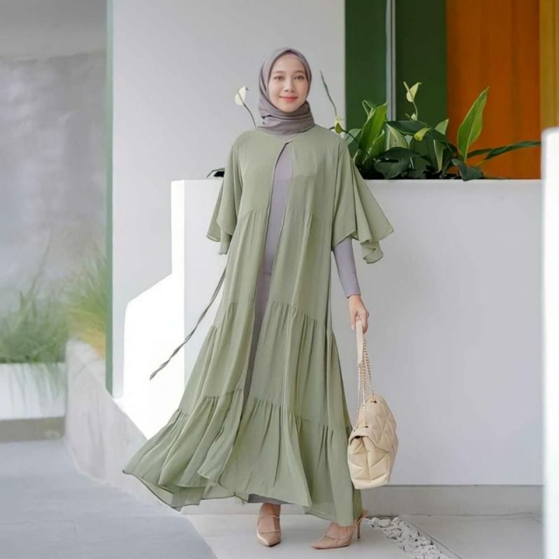 𝐊𝐈𝐑𝐀𝐍𝐈 Zada Long Cardy Outer Wanita Ceruty Babydol Polos Jumbo Cardigan Tali