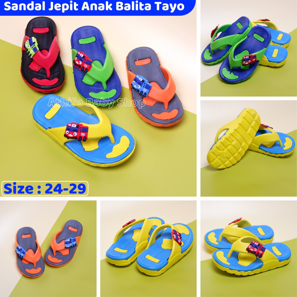 Sandal Jepit Anak Laki Cowo Cowok Sendal Japit Bayi Balita Anak-anak Karakter Tayo Umur Usia 2 3 4 5 Tahun Size 24-29 Bahan Spon Eva Karet Lucu